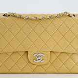 Chanel Vintage Beige Classic Medium Double Flap Bag in Lambskin Leather with Silver Hardware