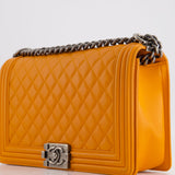 Chanel Orange Medium Boy Bag in Lambskin Leather with Ruthenium Hardware