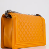 Chanel Orange Medium Boy Bag in Lambskin Leather with Ruthenium Hardware