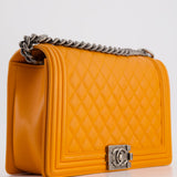 Chanel Orange Medium Boy Bag in Lambskin Leather with Ruthenium Hardware