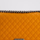 Chanel Orange Medium Boy Bag in Lambskin Leather with Ruthenium Hardware