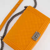 Chanel Orange Medium Boy Bag in Lambskin Leather with Ruthenium Hardware