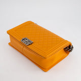 Chanel Orange Medium Boy Bag in Lambskin Leather with Ruthenium Hardware