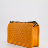 Chanel Orange Medium Boy Bag in Lambskin Leather with Ruthenium Hardware