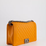 Chanel Orange Medium Boy Bag in Lambskin Leather with Ruthenium Hardware