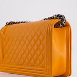 Chanel Orange Medium Boy Bag in Lambskin Leather with Ruthenium Hardware