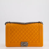 Chanel Orange Medium Boy Bag in Lambskin Leather with Ruthenium Hardware