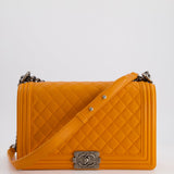 Chanel Orange Medium Boy Bag in Lambskin Leather with Ruthenium Hardware