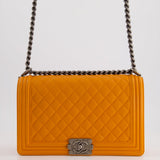 Chanel Orange Medium Boy Bag in Lambskin Leather with Ruthenium Hardware