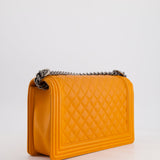 Chanel Orange Medium Boy Bag in Lambskin Leather with Ruthenium Hardware