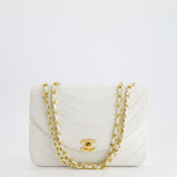 Chanel White Half Moon Curve Flap Vintage Quilted Bag With 24k Gold Hardware