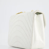 Chanel White Half Moon Curve Flap Vintage Quilted Bag With 24k Gold Hardware