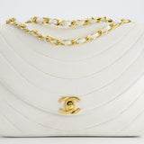 Chanel White Half Moon Curve Flap Vintage Quilted Bag With 24k Gold Hardware