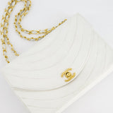 Chanel White Half Moon Curve Flap Vintage Quilted Bag With 24k Gold Hardware