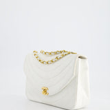 Chanel White Half Moon Curve Flap Vintage Quilted Bag With 24k Gold Hardware