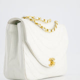 Chanel White Half Moon Curve Flap Vintage Quilted Bag With 24k Gold Hardware