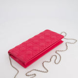 Christian Dior Strawberry Pink Lady Dior Voyager Long Clutch with Champagne Gold Hardware