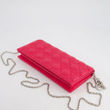 Christian Dior Strawberry Pink Lady Dior Voyager Long Clutch with Champagne Gold Hardware