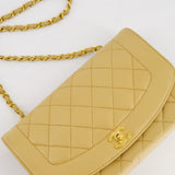 Chanel Vintage Single Flap Diana Bag in Beige Lambskin Leather With 24K Gold Hardware