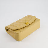 Chanel Vintage Single Flap Diana Bag in Beige Lambskin Leather With 24K Gold Hardware