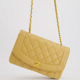 Chanel Vintage Single Flap Diana Bag in Beige Lambskin Leather With 24K Gold Hardware