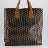 Goyard Voltaire Tan and Black Shoulder Tote Bag in Goyardine Canvas and Chevroches Calfskin