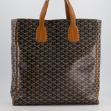 Goyard Voltaire Tan and Black Shoulder Tote Bag in Goyardine Canvas and Chevroches Calfskin