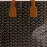 Goyard Voltaire Tan and Black Shoulder Tote Bag in Goyardine Canvas and Chevroches Calfskin