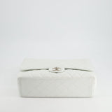 Chanel White Classic Maxi Double Flap Bag in Caviar Leather with Silver Hardware