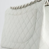 Chanel White Classic Maxi Double Flap Bag in Caviar Leather with Silver Hardware