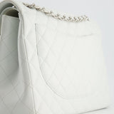 Chanel White Classic Maxi Double Flap Bag in Caviar Leather with Silver Hardware