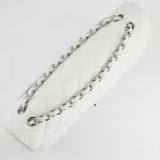 Chanel White Classic Maxi Double Flap Bag in Caviar Leather with Silver Hardware