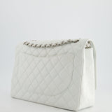 Chanel White Classic Maxi Double Flap Bag in Caviar Leather with Silver Hardware