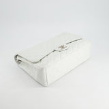 Chanel White Classic Maxi Double Flap Bag in Caviar Leather with Silver Hardware