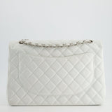 Chanel White Classic Maxi Double Flap Bag in Caviar Leather with Silver Hardware