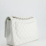 Chanel White Classic Maxi Double Flap Bag in Caviar Leather with Silver Hardware