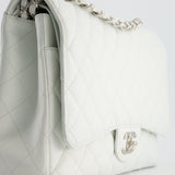 Chanel White Classic Maxi Double Flap Bag in Caviar Leather with Silver Hardware