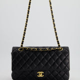 Chanel Medium Black Classic Double Flap Bag in Lambskin Leather with Gold Hardware