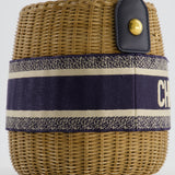 Christian Dior Dioriviera Bucket Bag in Natural Wicker and Blue Canvas With Gold Hardware