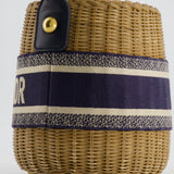 Christian Dior Dioriviera Bucket Bag in Natural Wicker and Blue Canvas With Gold Hardware