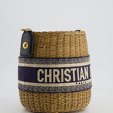 Christian Dior Dioriviera Bucket Bag in Natural Wicker and Blue Canvas With Gold Hardware