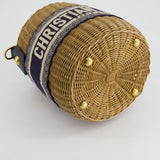 Christian Dior Dioriviera Bucket Bag in Natural Wicker and Blue Canvas With Gold Hardware