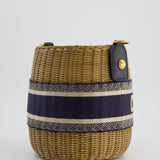 Christian Dior Dioriviera Bucket Bag in Natural Wicker and Blue Canvas With Gold Hardware