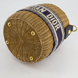 Christian Dior Dioriviera Bucket Bag in Natural Wicker and Blue Canvas With Gold Hardware