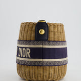 Christian Dior Dioriviera Bucket Bag in Natural Wicker and Blue Canvas With Gold Hardware