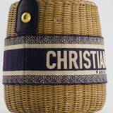 Christian Dior Dioriviera Bucket Bag in Natural Wicker and Blue Canvas With Gold Hardware