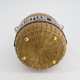 Christian Dior Dioriviera Bucket Bag in Natural Wicker and Blue Canvas With Gold Hardware