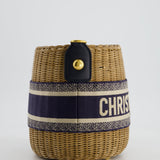 Christian Dior Dioriviera Bucket Bag in Natural Wicker and Blue Canvas With Gold Hardware