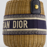 Christian Dior Dioriviera Bucket Bag in Natural Wicker and Blue Canvas With Gold Hardware