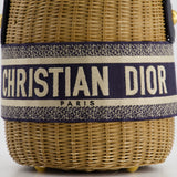 Christian Dior Dioriviera Bucket Bag in Natural Wicker and Blue Canvas With Gold Hardware